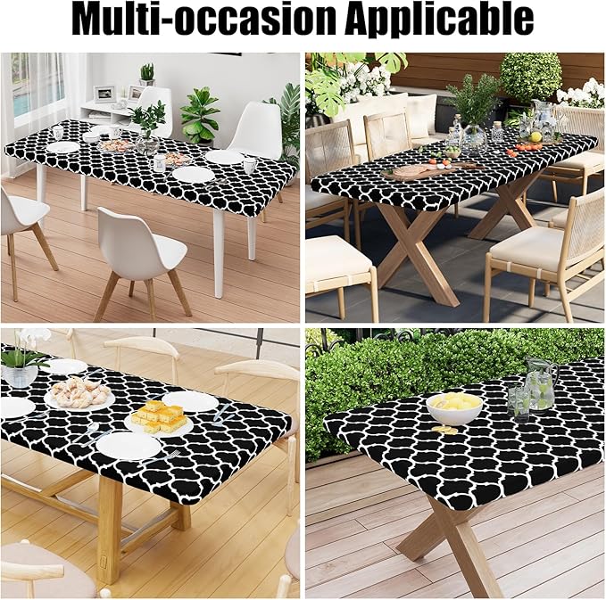 Smiry Rectangle Picnic Table Cover, Waterproof Elastic Fitted Camping Tablecloths for 5 Foot Tables, Wipeable Flannel Backed Vinyl Tablecloth Protector for Indoor, Outdoor (Black, 30x60 Inches)