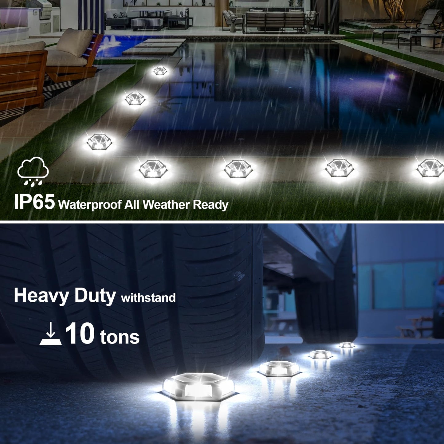 Crepow Solar Dock Lights Driveway Deck Lights - 12 Packs Waterproof Outdoor Led Aluminum Dock Lighting Warning Step Light For Driveway Sidewalk Garden Pathway Yard (White)