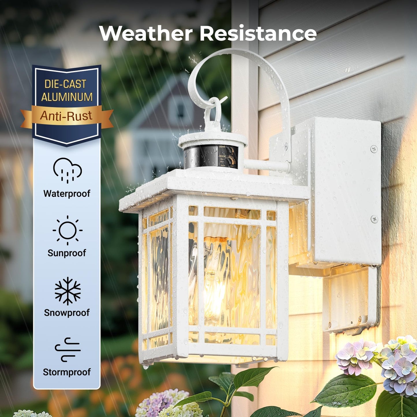 Opaxis Outdoor Wall Light With Gfci Outlet  2-Pack Motion Sensor Exterior Lighting Fixtures Wall Mount  White Front Porch Lantern Wall Sconce  Outdoor Garage Lights With Adjustable Sense Range
