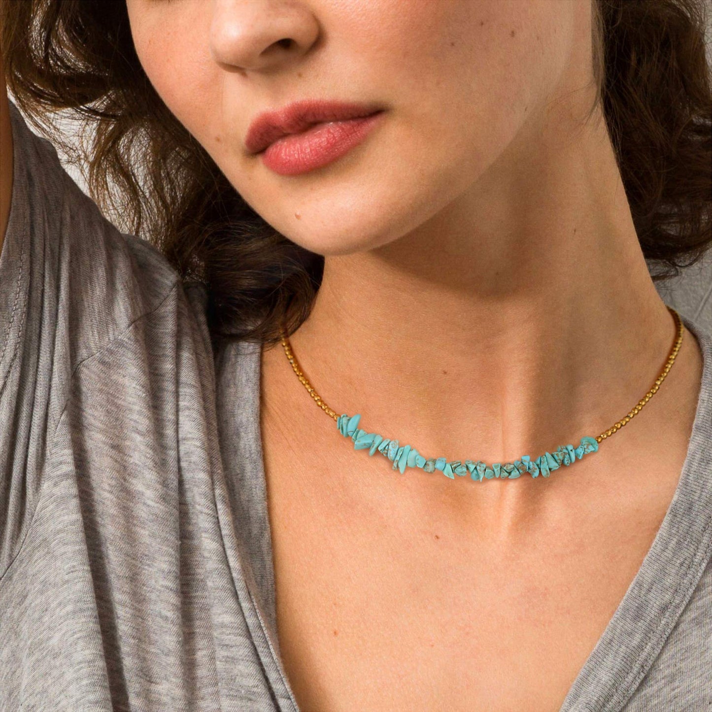 Aobei Pearl Turquoise Bar Necklace Choker Gold Hematite Beaded Tiny Dainty Minimalist Jewelry for Women 15