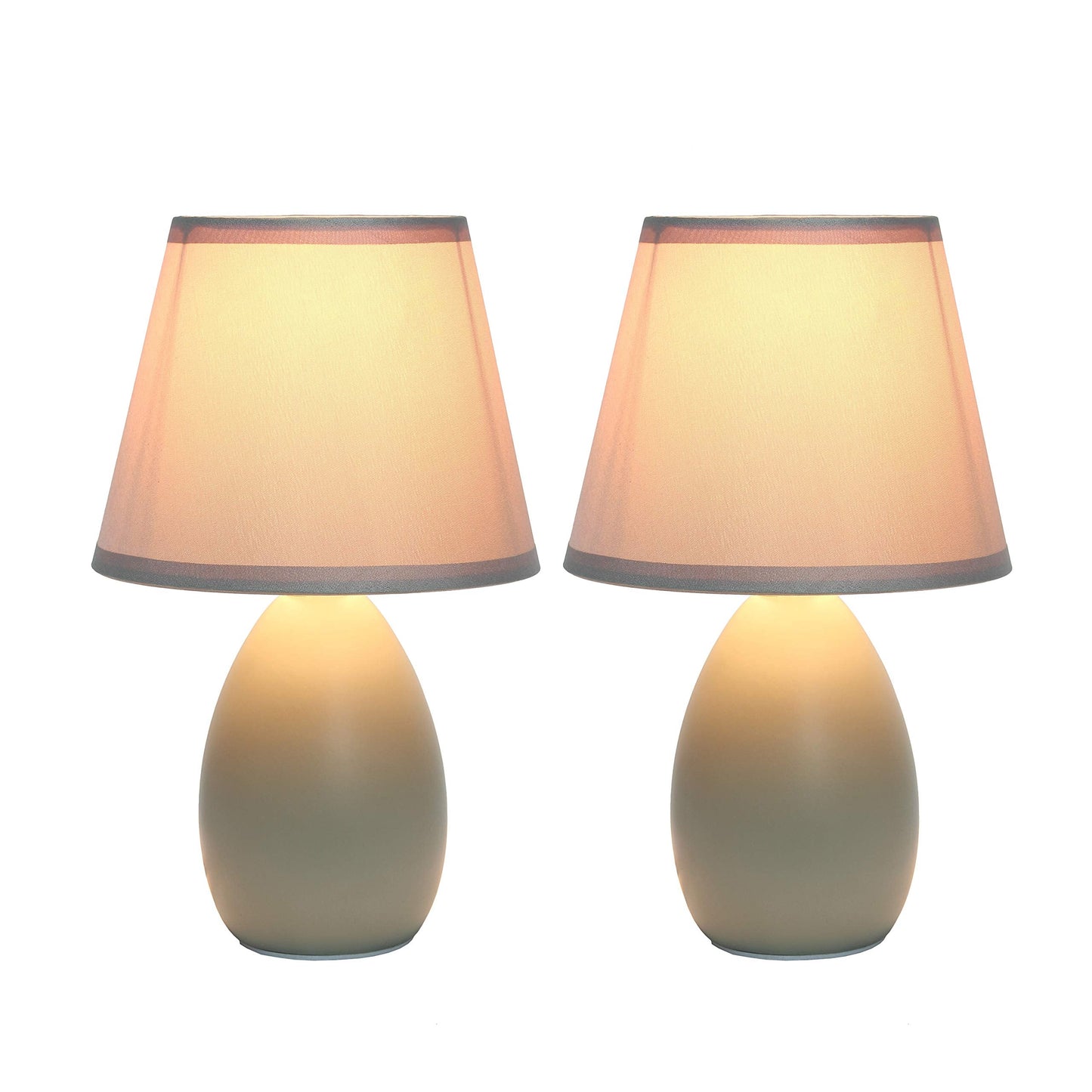 Simple Designs Mini Egg Ceramic Table Desk Lamp Set, Gray, 5.51D X 5.51W X 9.45H, Model Lt2009-Gry-2Pk, Pack