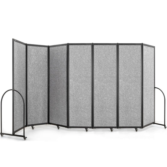 Folding Room Partition,Privacy Room Screen with Arms,Office Dividers Partition Wall,14'3"L* 6'7"H,Light Grey