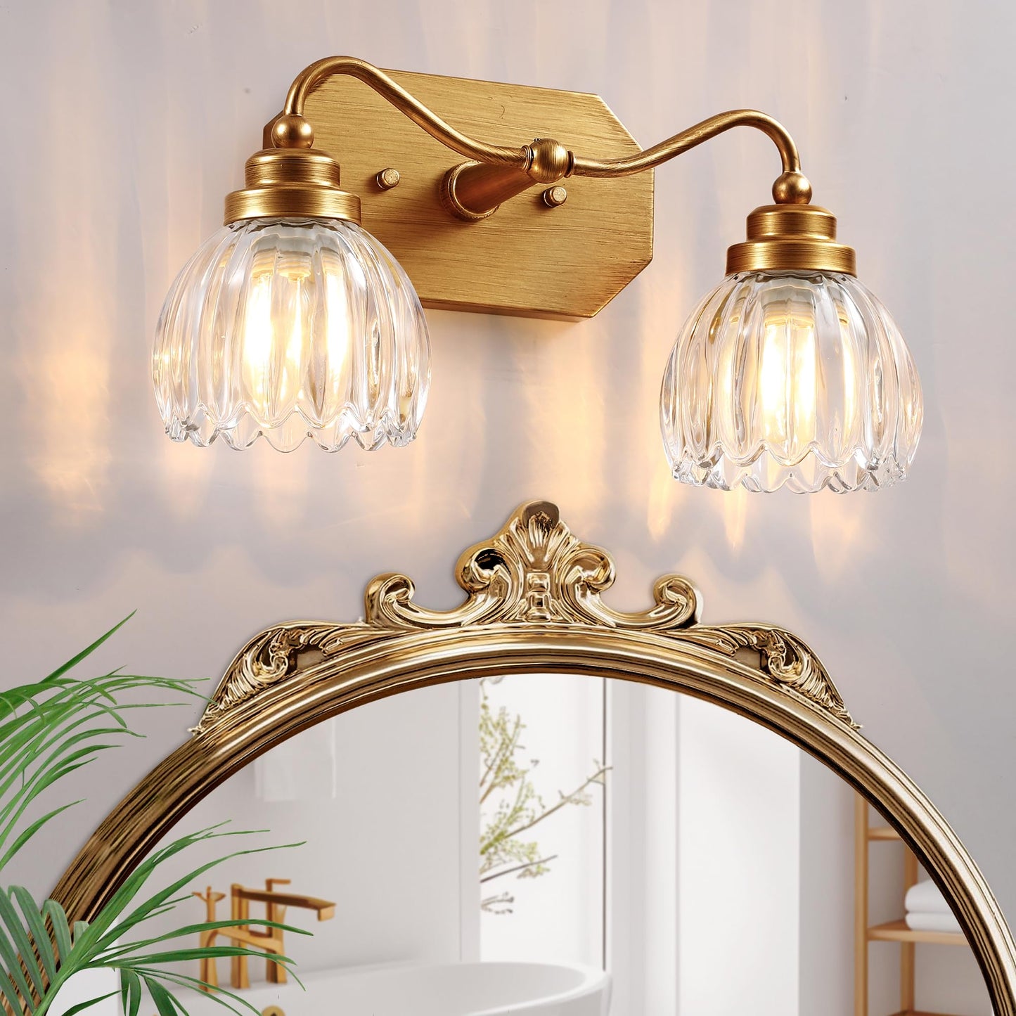 Cmnvmn Vintage Bathroom Light Fixtures  2 Light Gold Bathroom Vanity Light  Matte Antique Brass Finish With Crystal Glass Shade  Wall Sconces Lighting For Bedroom  Living Room  Hallway