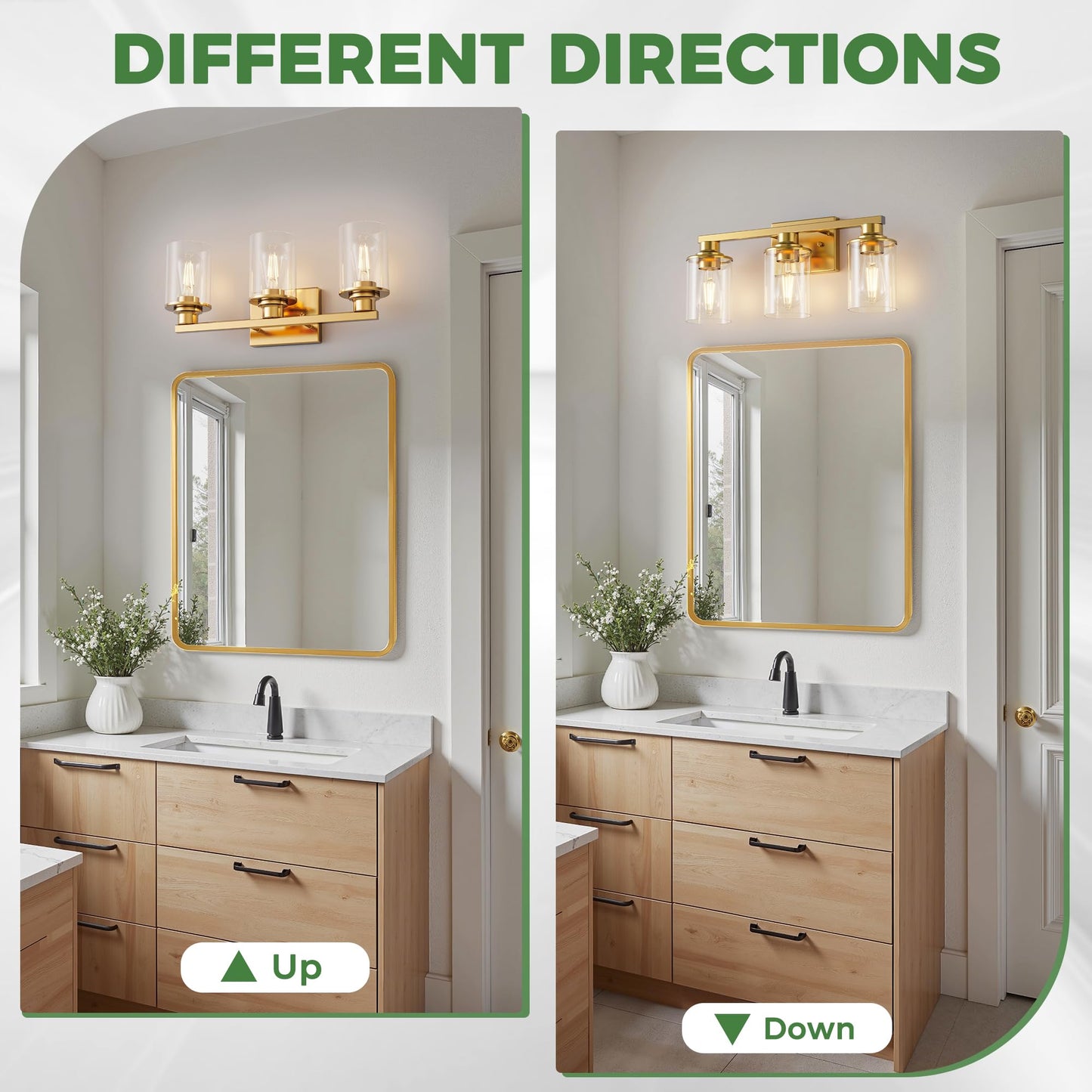 Doresshop 17 Inch Bathroom Light Fixtures  3-Light Brushed Gold Bathroom Lighting Fixtures Over Mirror With Clear Glass Shade  Vanity Lights For Living Room Bedroom