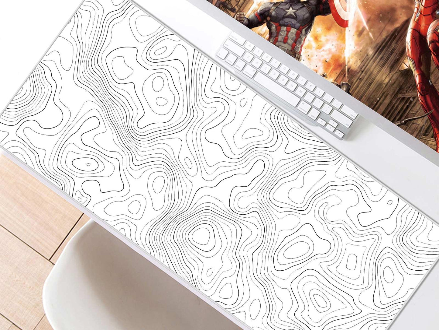 JIALONG White Topographic Large Gaming Mouse Pad, XXL Mousepad, Big Mouse Mat Desk Pad for Keyboard and Mouse, Gaming Computer Laptop PC Desk Office Accessories