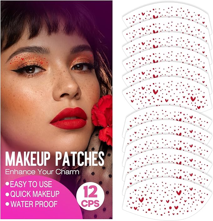 Valentine's Day Eye Speckles & Glitter Freckles Makeup Patches with Red Heart Designs, Cute Makeup Accessories for Women, ...