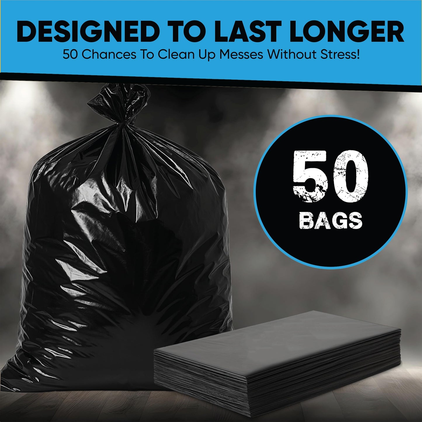 Contractor Garbage Bags 55 Gallon Heavy Duty | 50 Count | 3 Mil Construction Bags Heavy Duty with Ties | 55 Gallon Trash Bag for Contractors