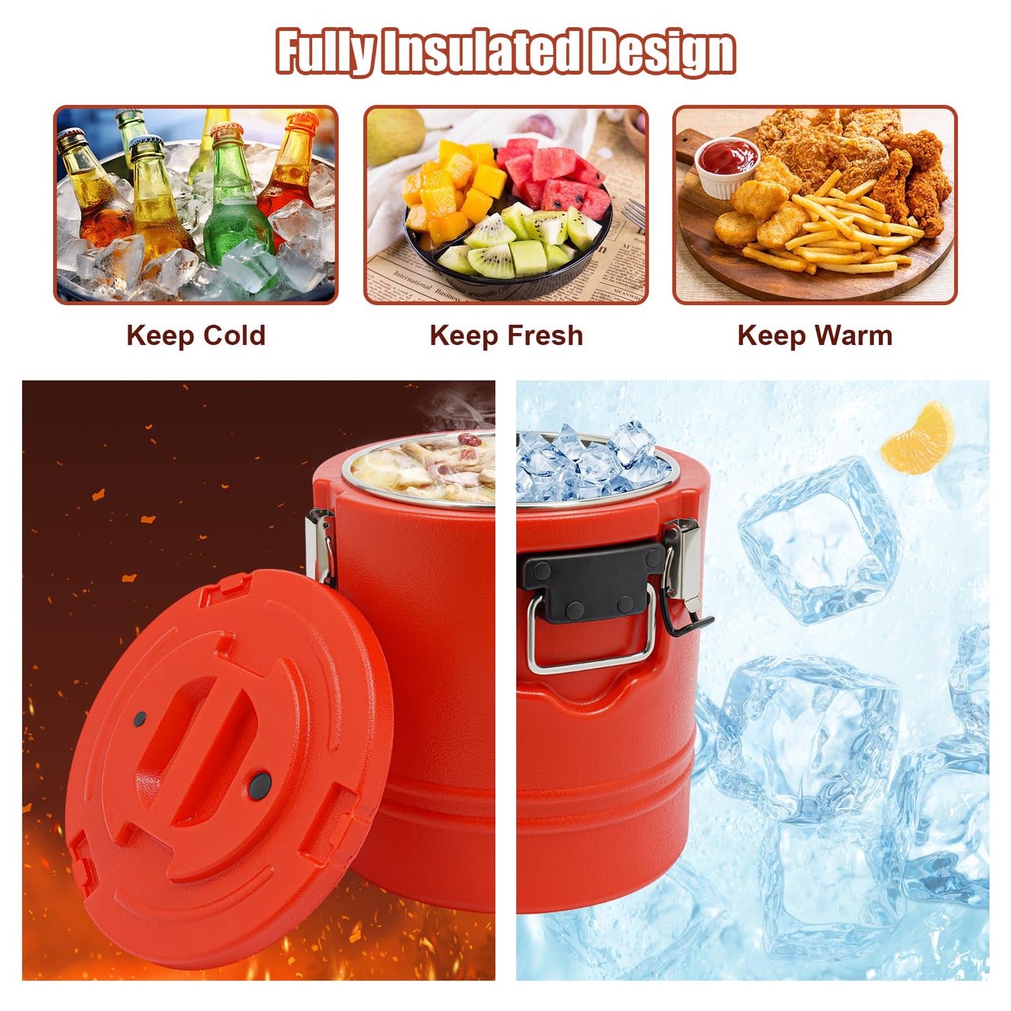 Bulelula 15.9QT Insulated Soup Container 4 Gallon Commercial Food Warmer for Hot&Cold Food, Hot Box for Catering, Food Cooler Soup Carrier for Restaurant, Canteen 6H Insulation Time (Red)