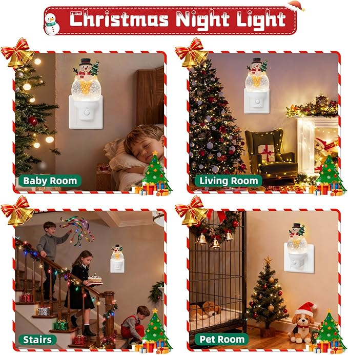 Christmas Snowman Night Light Plug into Wall Swirling Glitter USB Portable Christmas Decorative Night Light Decoration for Bedroom Kitchen Living Room Holiday Decor (Snowman Cookie Cone)