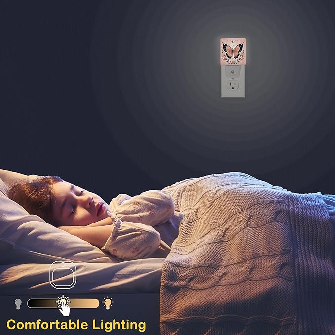 Butterfly Night Light, Boho Butterfly Flower Plug-in Wall Led Night Lights Decor for Boys Girls Room Decor,Nightlights with Light sensors 0.5W