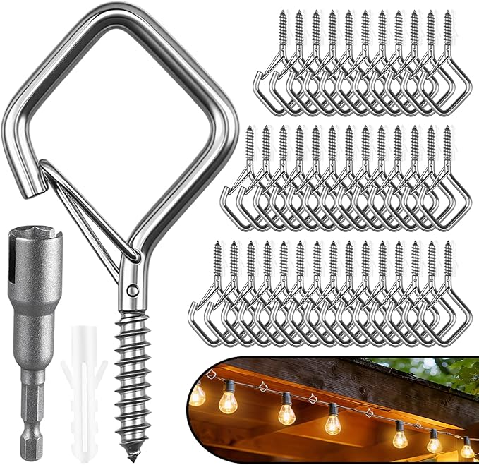 40 Pcs 304 Stainless Steel Eye Screw Hooks for Hanging Heavy Duty.Windproof Ceiling Hooks for Hanging Plants,Cup,Wind Chime,Bird Feeders,Christmas String Lights at Indoor&Outdoor 2.2 Inch