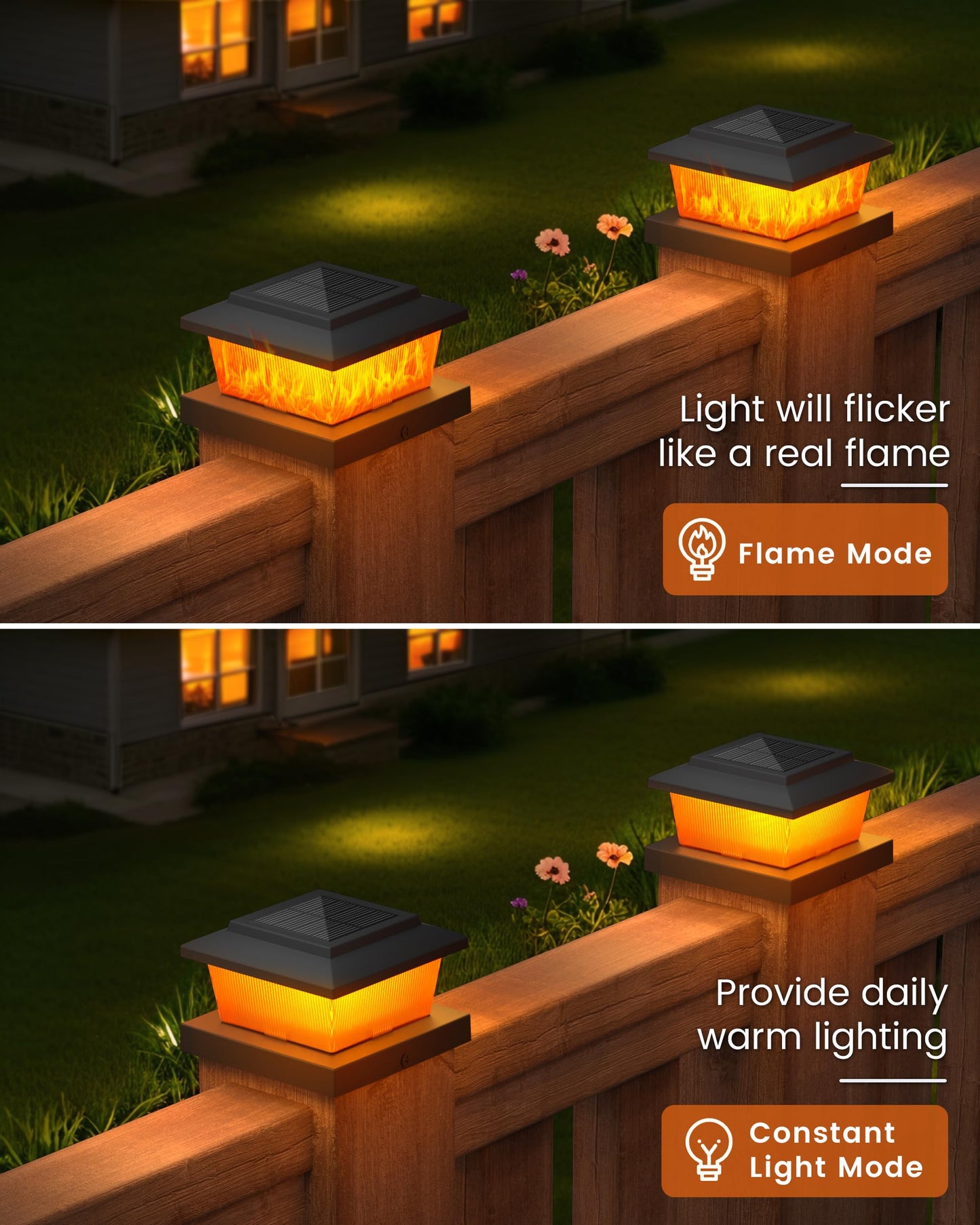 Volisun Solar Fence Post Cap Lights 6Pack  Black Solar Deck Cap Flame Light Outdoor Waterproof  High Brightness Flickering Flame Smd Led Lighting  For 4X4 Wooden/4X4 5X5 Vinyl Post