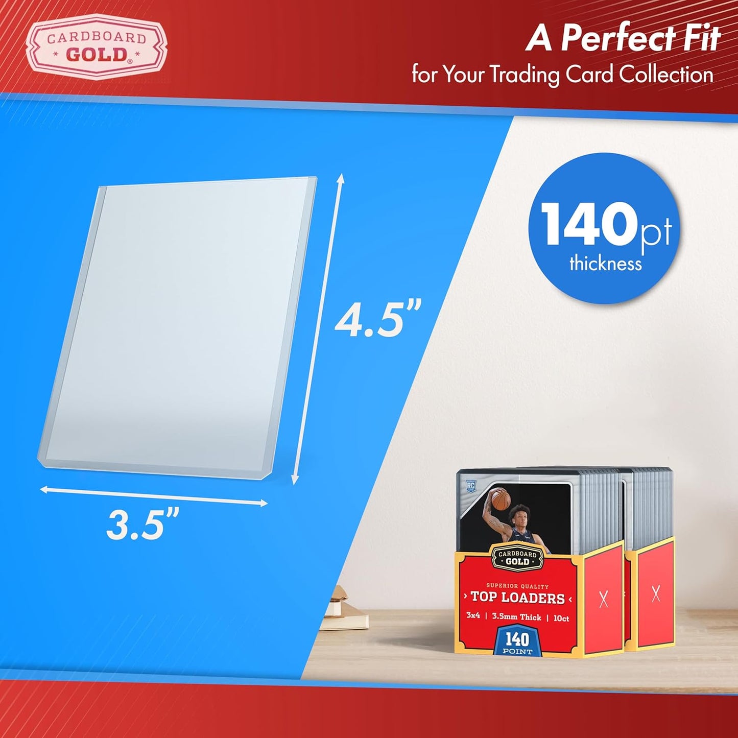 Cardboard Gold - 140pt Top Loaders for Cards - 100 Count - Premium 3x4 Inch Trading Card Toploaders - Protect Your Baseball and Sports Cards with These Crystal Clear Hard Plastic Sleeves Protectors