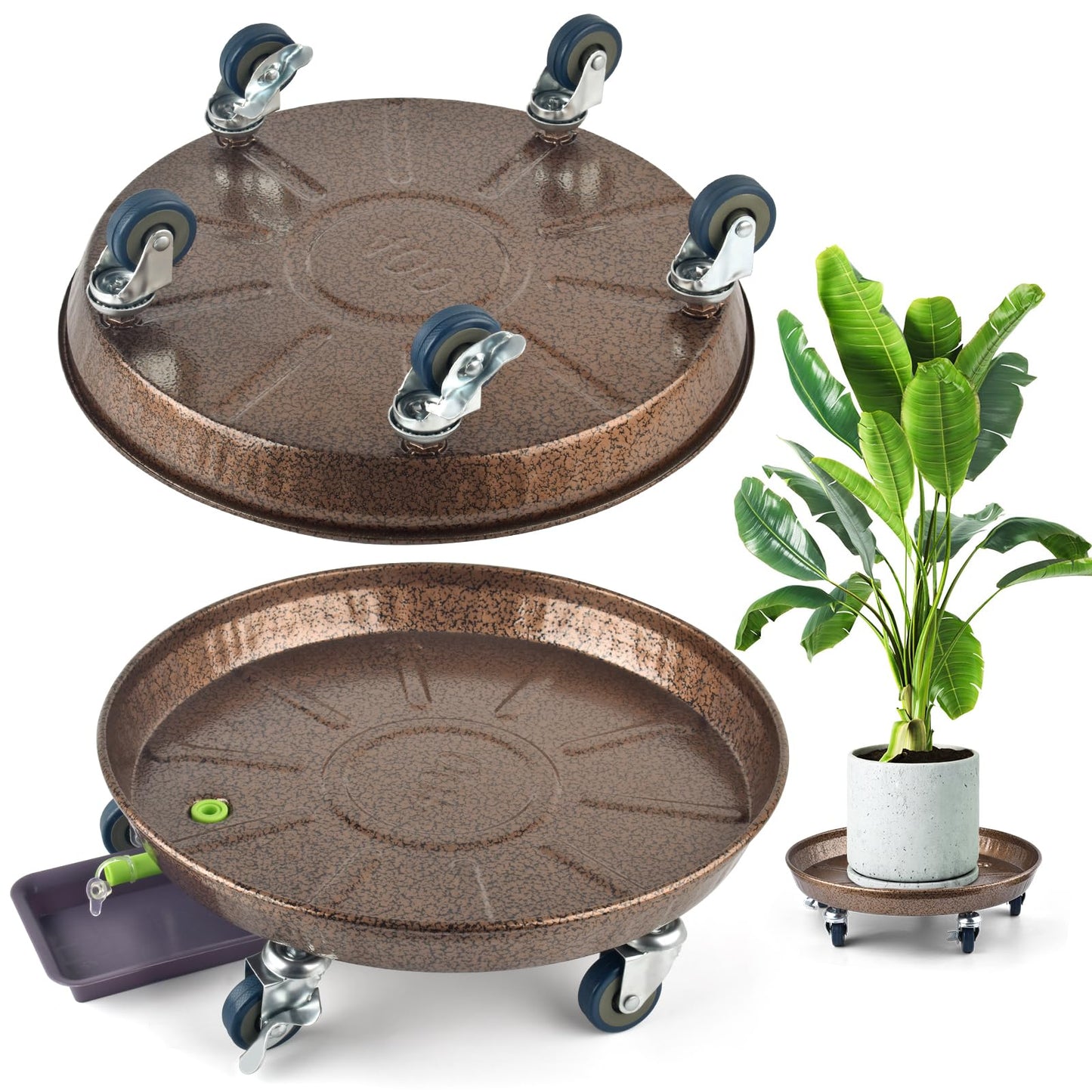 PACETAP 2Pack 15.7'' Large Plant Stand with Lockable Wheels, Heavy-Duty Plant Caddy with Casters for Indoor and Outdoor, Round Rolling Plant Stands Garden Pot Mover to Carry Potted Flower Pot