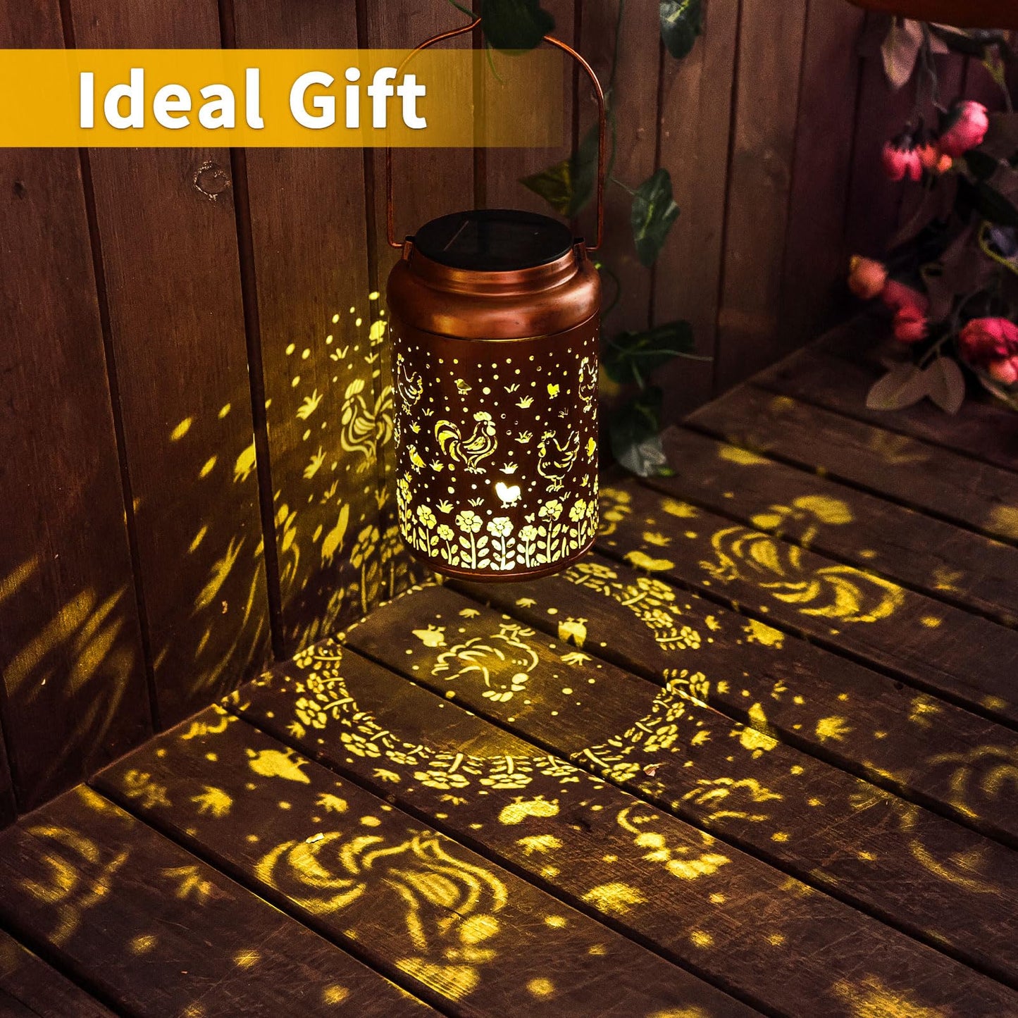 2Pack Chicken Solar Lanterns Outdoor Hanging Waterproof Solar Lights Gifts For Women Mom Grandma Outside Led Light Metal Lantern Decoration For Garden Decor  Porch  Lawn Yard  Patio Backyard