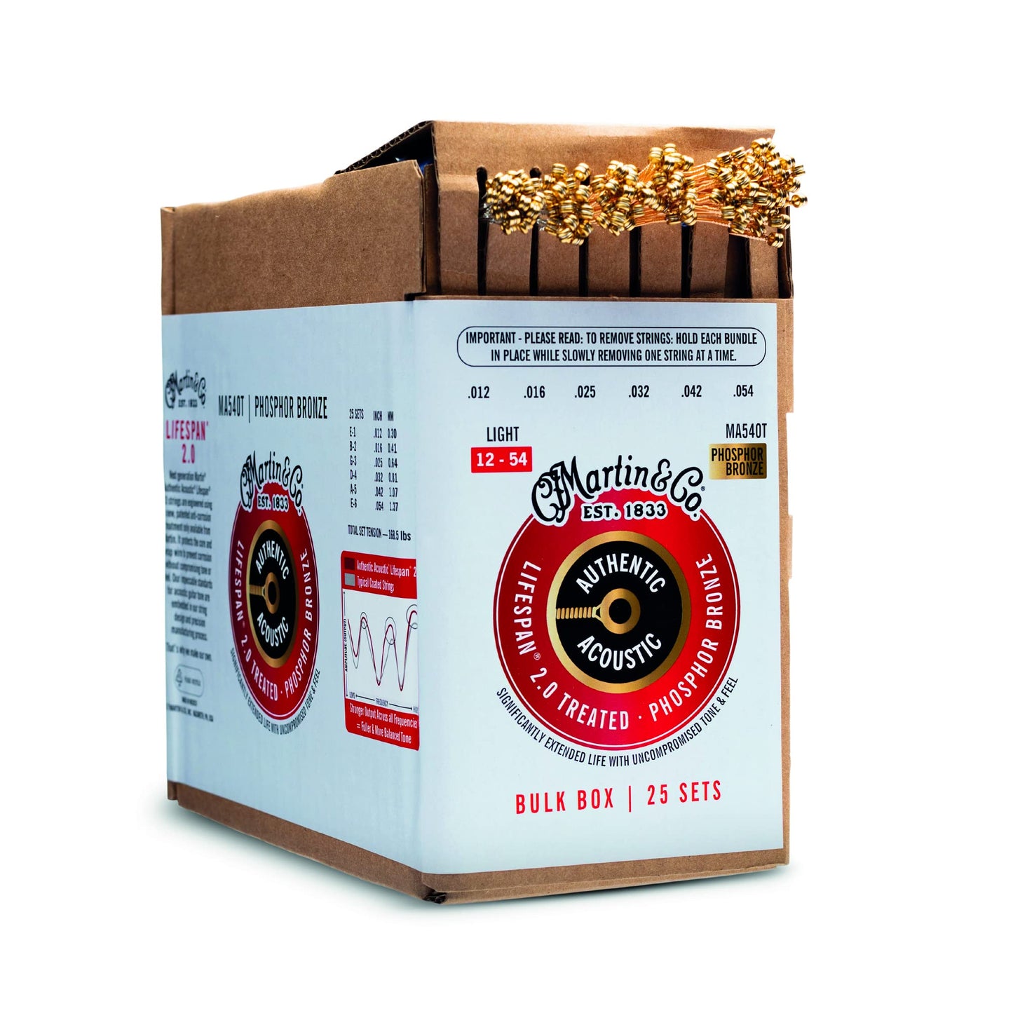 Martin Authentic Acoustic Lifespan 2.0 Guitar Strings - Phosphor Bronze, Light Gauge, Bulk Box (25 Sets) | Bulk Box For Acoustic