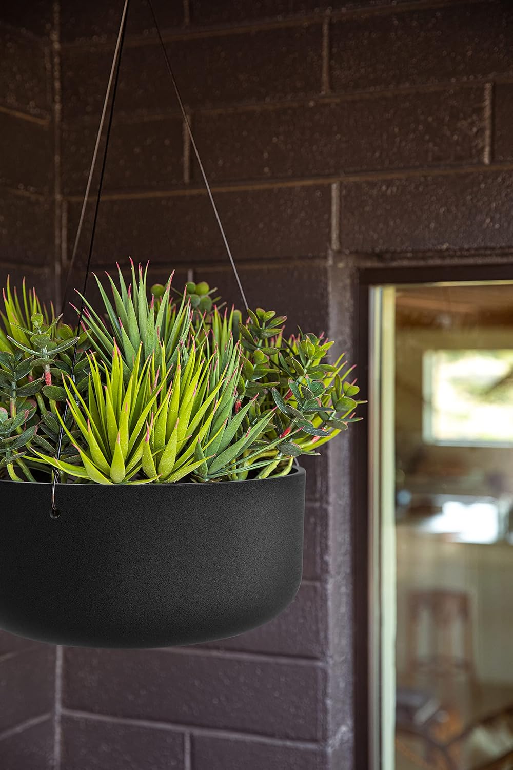 Veradek Mason Series Hanging Kona Planter - Round Planter for Outdoor Balcony/Patio | Made from Plastic-Stone Composite with Hanging Attachment | Modern Décor for, Flowers, Succulents, Small Plants