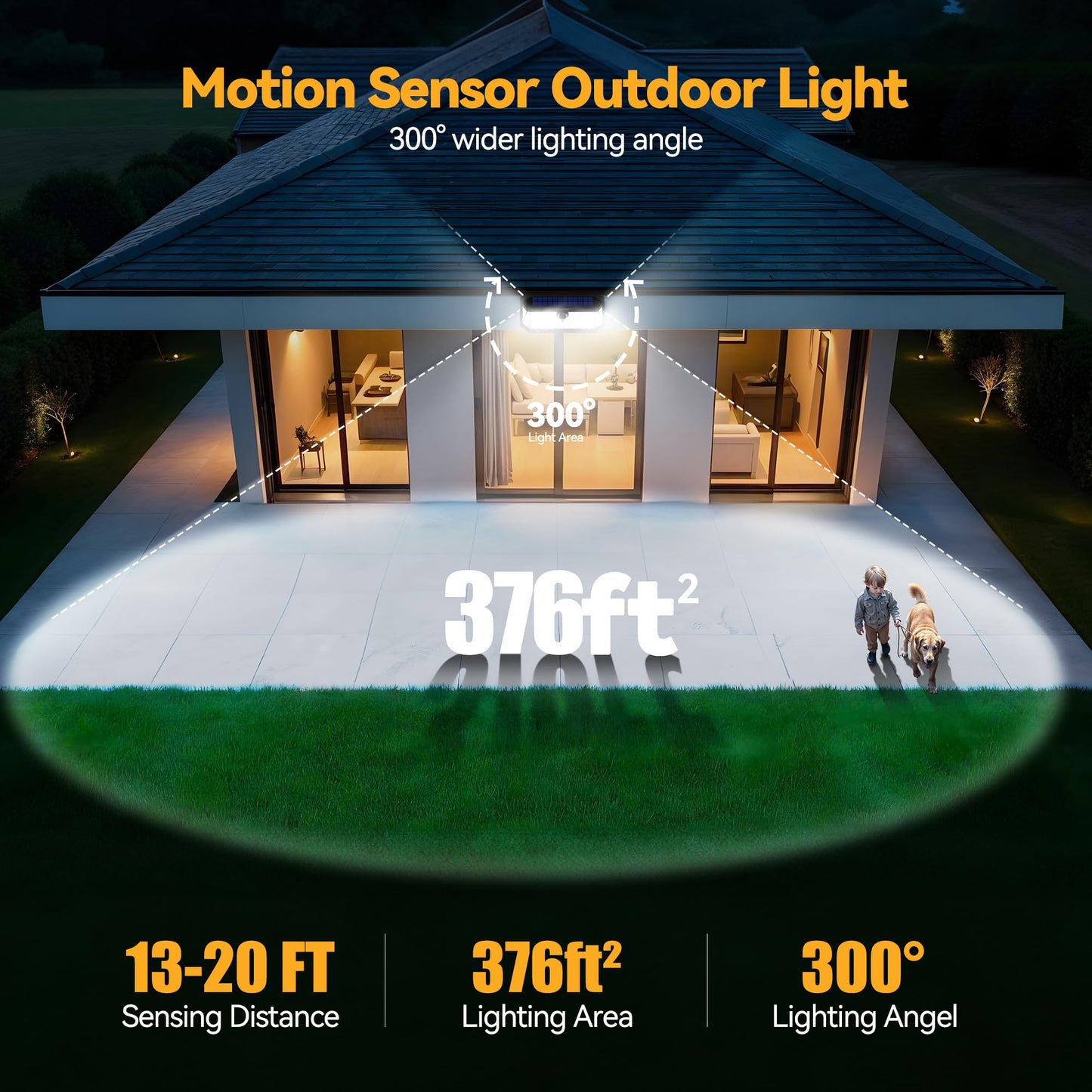 TECKNET Solar Lights Outdoor 3 Pack, 2?231 LED & 1?416 LED, Motion Sensor, Waterproof, Cool White, Model TK-SL007