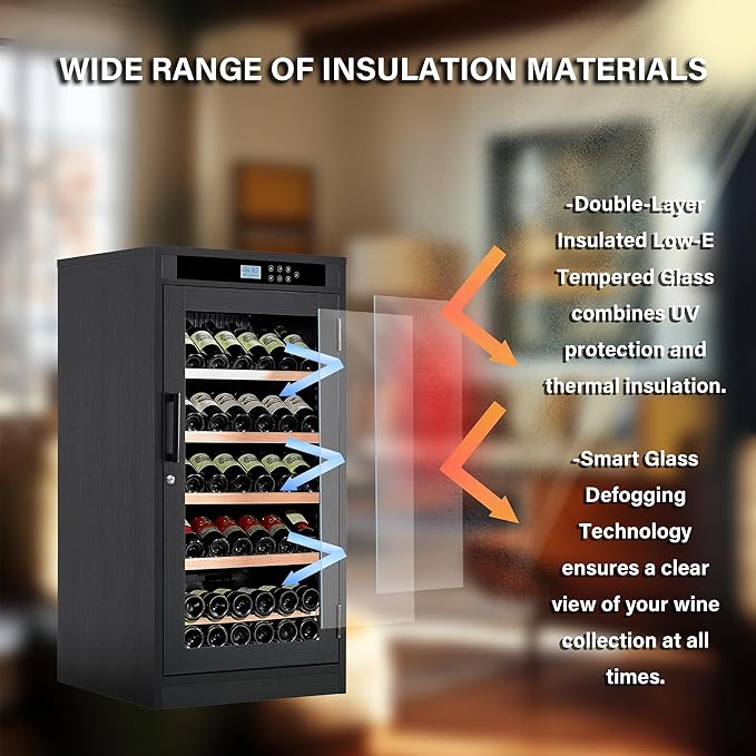 69 Bottles Grape Wine Refrigerator, Freestanding/Built-in Wine Fridge, LED Touch Screen, Intelligent Temperature-Controlled, 7.6 cu.ft. Multi-Tiered Cabinet 6 Removable Shelves, Black