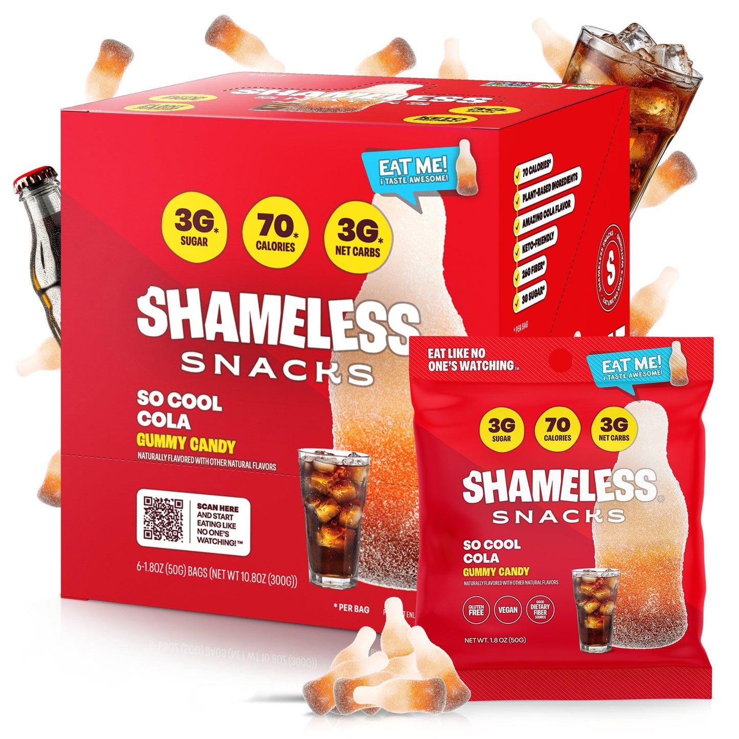 Shameless Snacks So Cool Cola Gummy Candy | Keto Candy With Low Sugar & Low Calorie | Healthy Vegan Snacks For Kids & Adults
