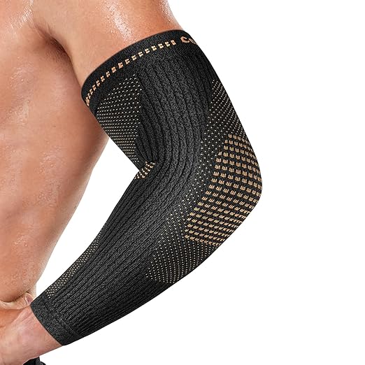 Vlela Copper Elbow Compression Sleeve - Tennis & Golfers Elbow Support Brace, Extends to Forearm for Complete Pain Relief,...