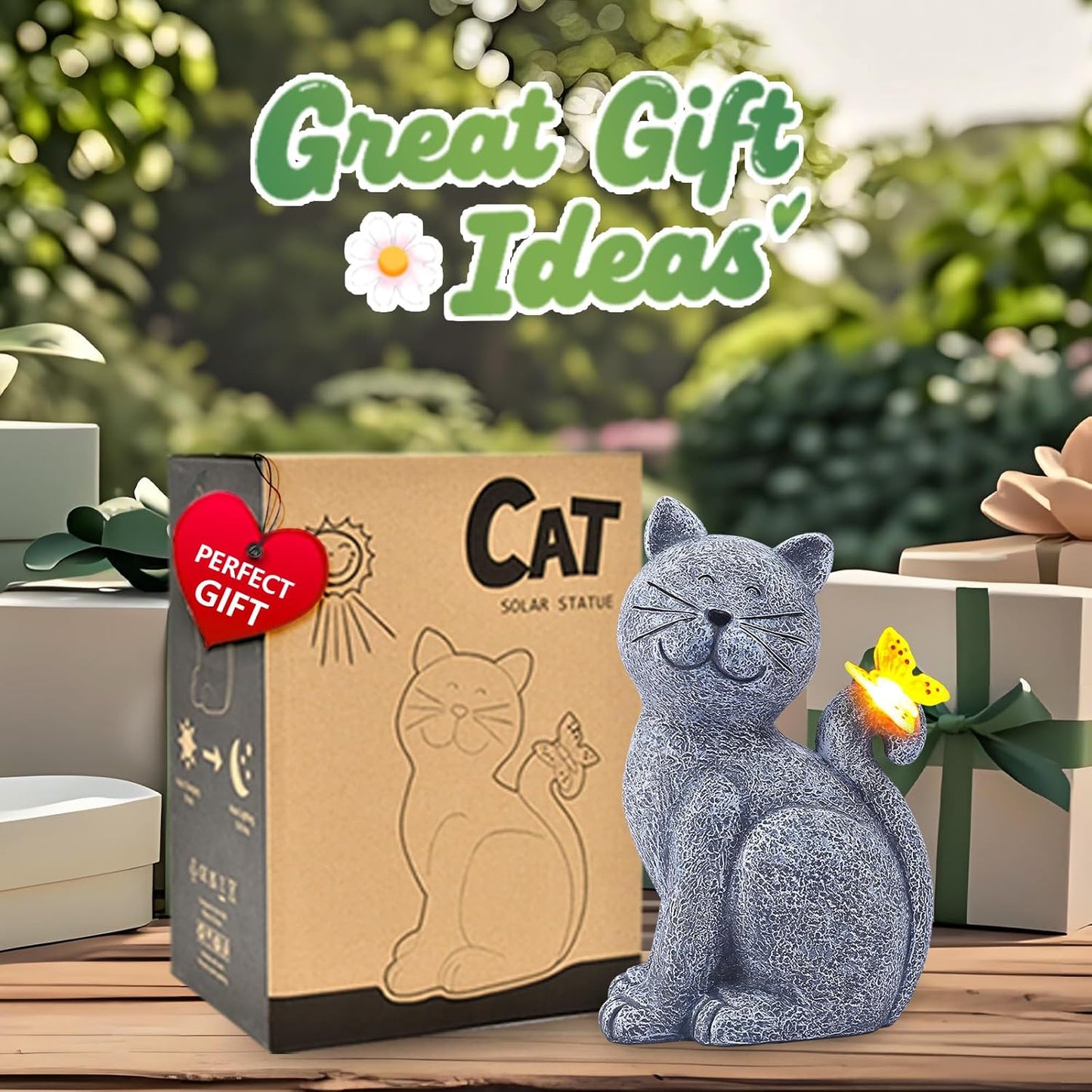 Nacome Cat Outdoor Statues for Garden: Outside Decor with Butterfly Clearance for Yard Art Lawn Ornaments Porch Patio Balcony Home House - Birthday Gifts for Grandma Mom Women