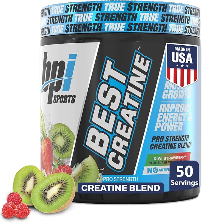 BPI Sports Best Creatine - Creatine Monohydrate Powder for Men & Women, Himalayan Salt - Strength, Pump, Endurance, Muscle Growth, Muscle Definition, No Bloat - Kiwi Strawberry - 50 Servings - 9.07 Oz