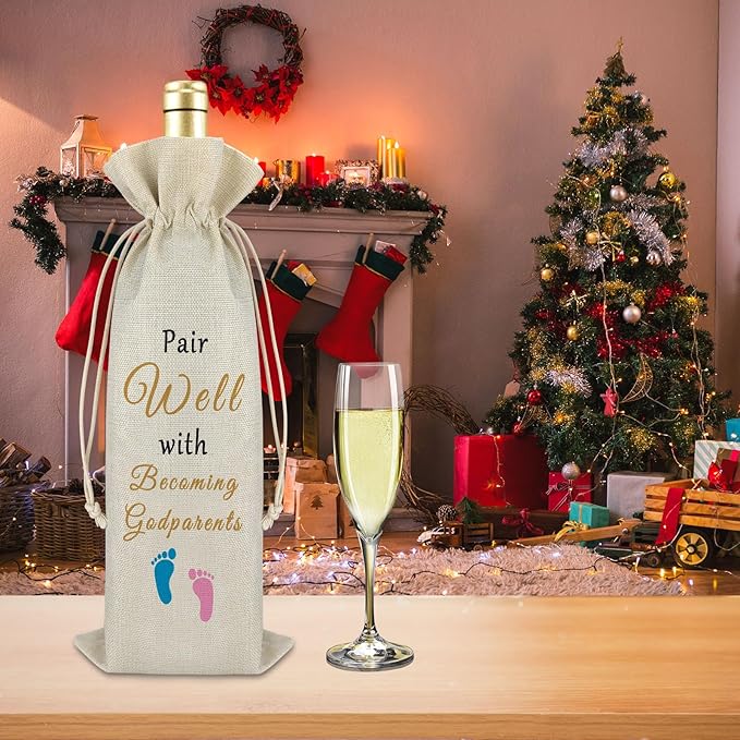 Godparents Gift Mother's Day Gift Wine Bag Godmother Godfather Gift for Friends Pregnancy Announcement Gift Baptism Gift for Grandma Reusable Wine Wrap Bag Wine Gift Bag Birthday Christmas Gift