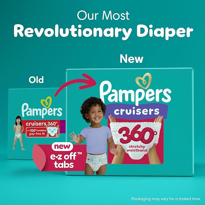 Pampers Diapers - Cruisers 360 - Size 5, 19 Count, Babyproof up to 100% Leakproof Pull-On Diaper (Packaging May Vary)