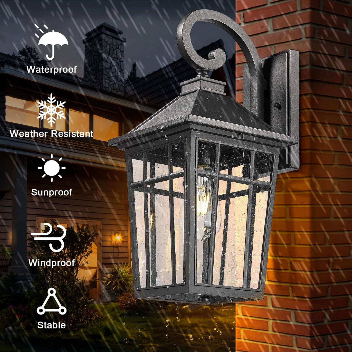 Darkaway Large Outdoor Wall Lights For House  18Inch Exterior Lighting Fixtures 2Pcs Wall Mount Outdoor Porch Lights Black Outdoor Sconce Lights With Seeded Glass For Hallway Garage