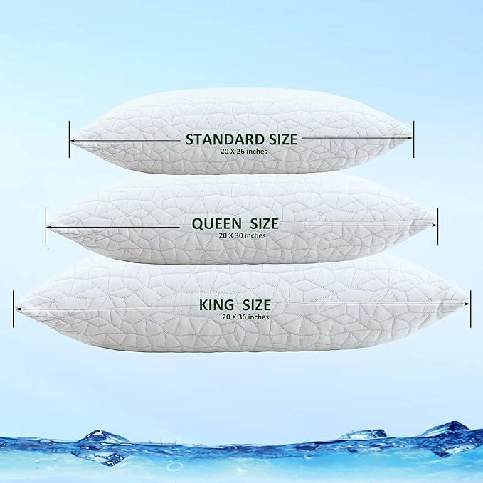 Cooling Pillows for Sleeping, Adjustable Shredded Memory Foam Bed Pillows Standard Size Set of 2, Cool Pillow for Hot Sleepers, with Extra Fill for Side Back and Stomach Sleepers