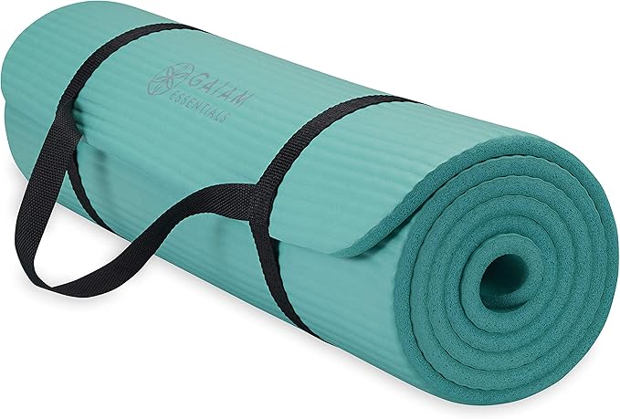 Gaiam Gaiam Essentials 2/5" Thick (10mm) Yoga & Pilates, Fitness & Exercise Mat with Easy-Cinch Carrier Strap Cusion Suppo...