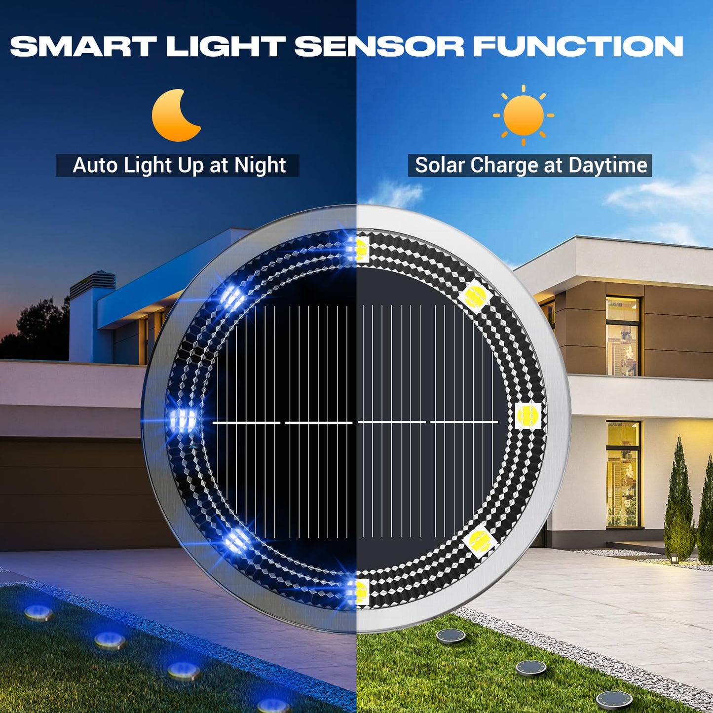 Peasur Mini Solar Ground Lights, 8 Pack, IP68 Waterproof, Stainless Steel, Outdoor Landscape Lighting, Blue