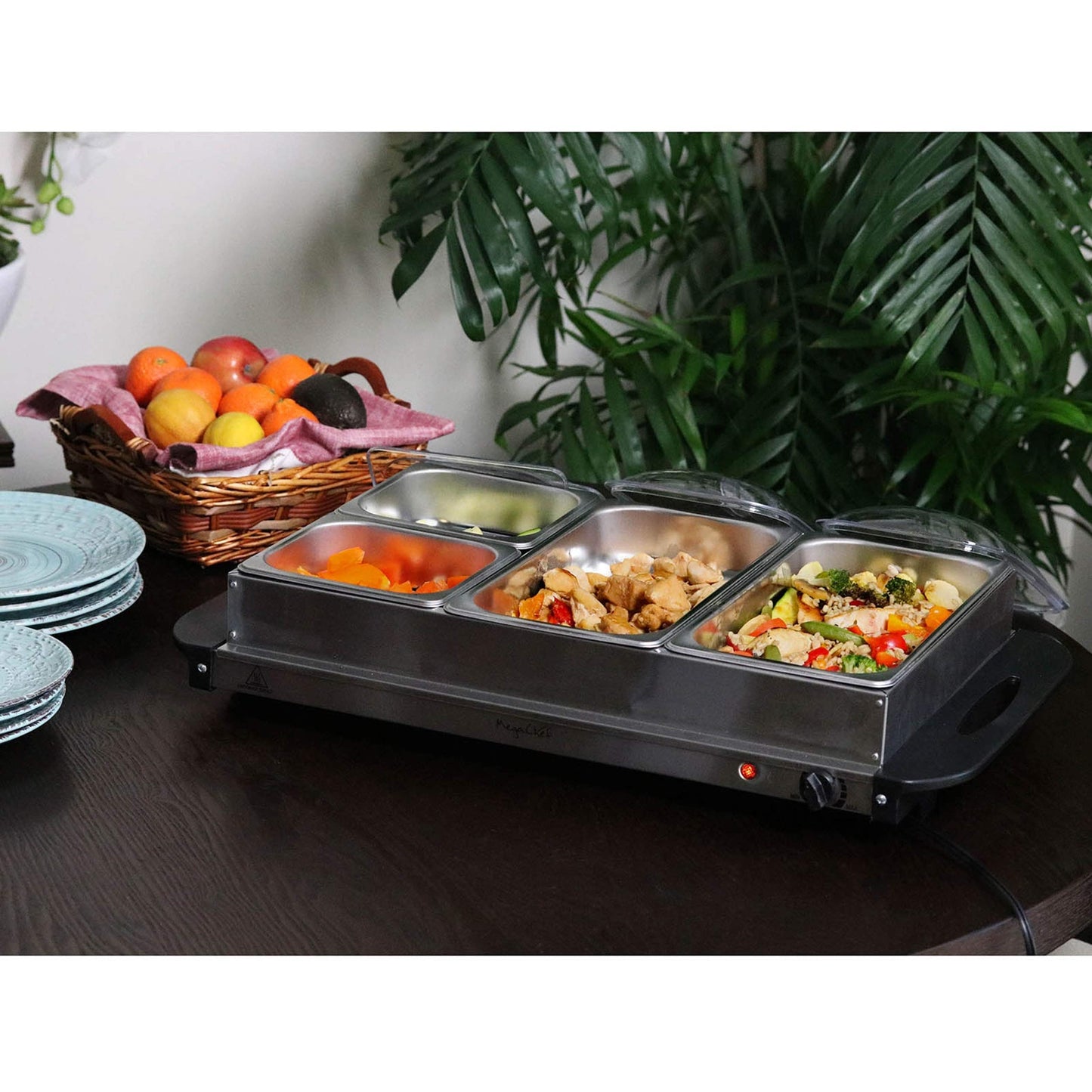 MegaChef 4 Section Buffet Warmer Server - Professional Hot Plate Food Warmer Station, Easy Clean Stainless Steel, Portable & Great for Parties Holiday & Events