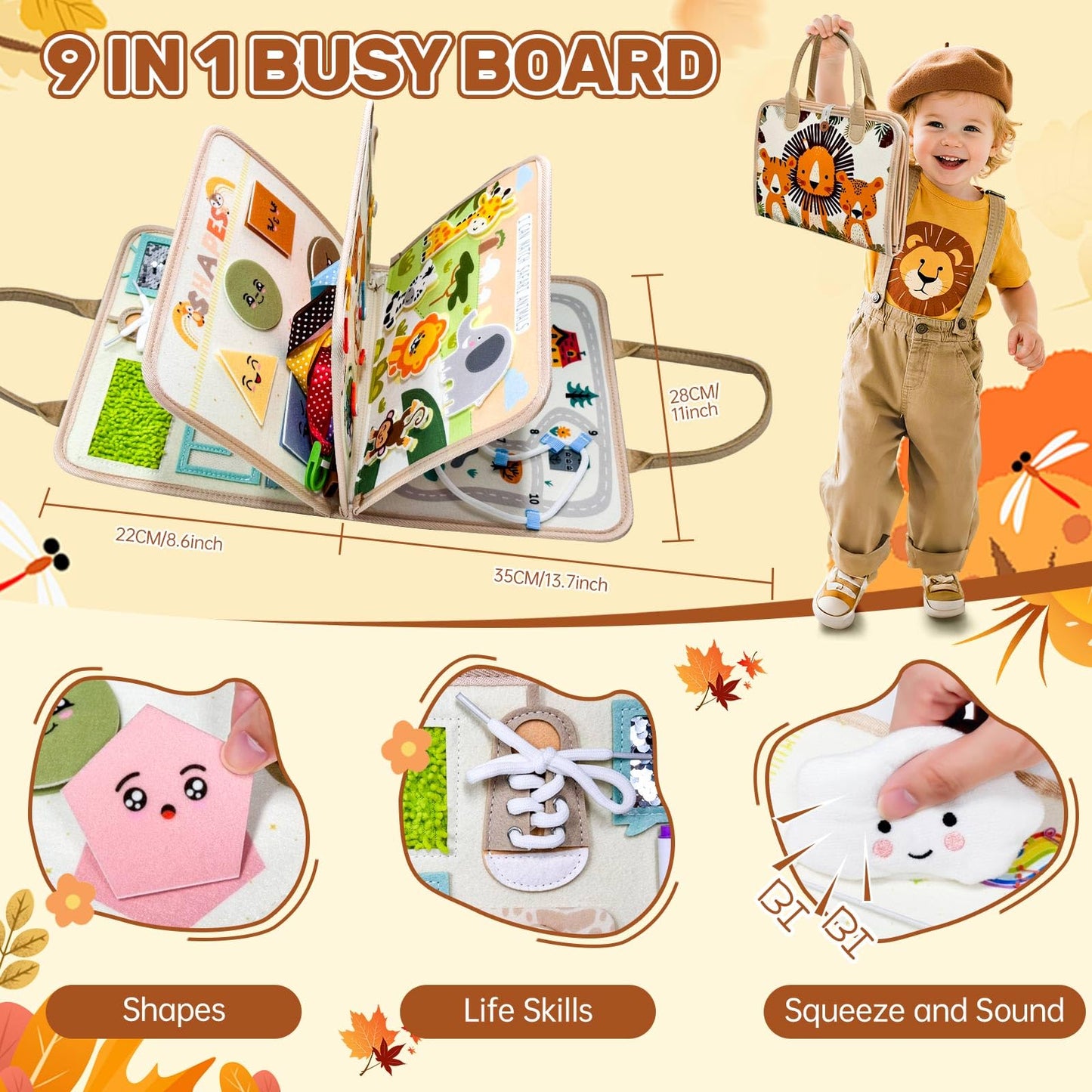 Aurasys Busy Board Montessori Toys for Toddlers Birthday Gifts, Montessori Busy Book Sensory Board Educational Activity Book for Learning Fine Motor Skills, Airplane Travel Toys for Boy & Girl