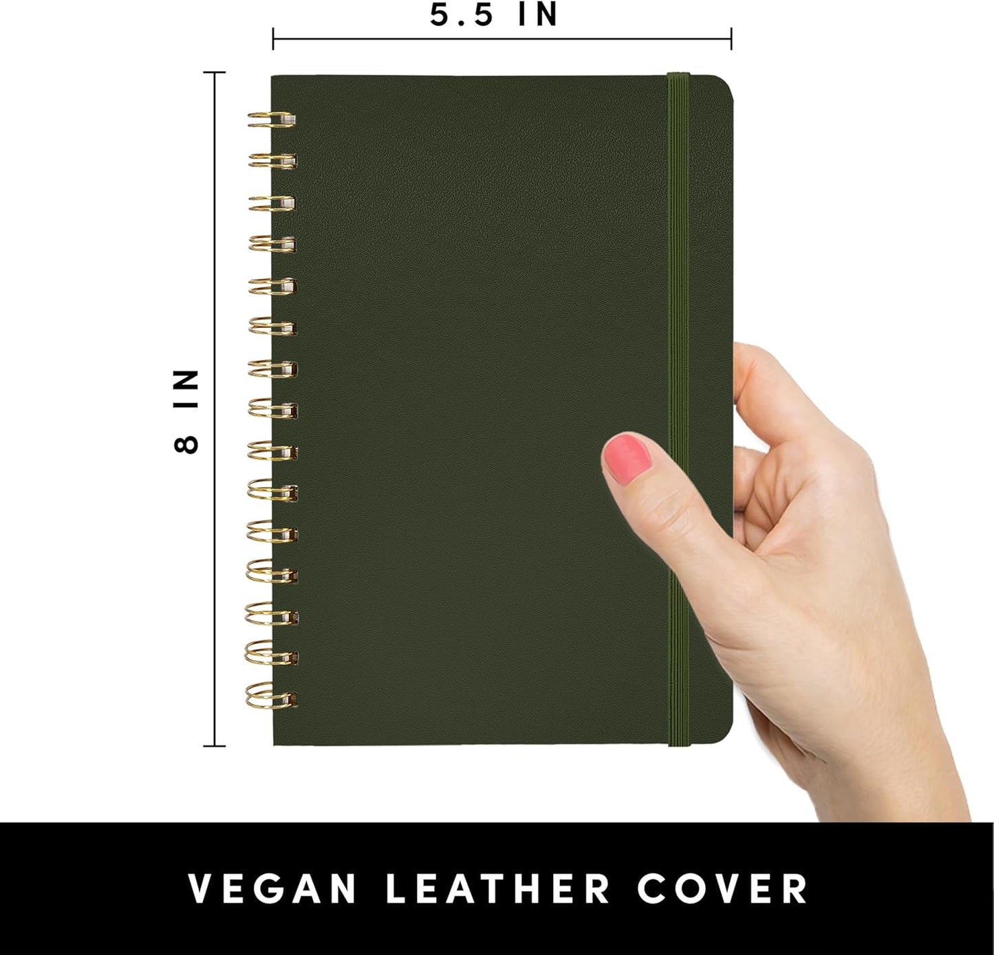 PAPERAGE Graph Paper Spiral Notebook & Journal, (Olive Green), 160 Pages, Medium 5.5 inches x 8 inches - 100 GSM Thick Graphing Paper, Hardcover, Double-Wire Grid Spiral Notebook