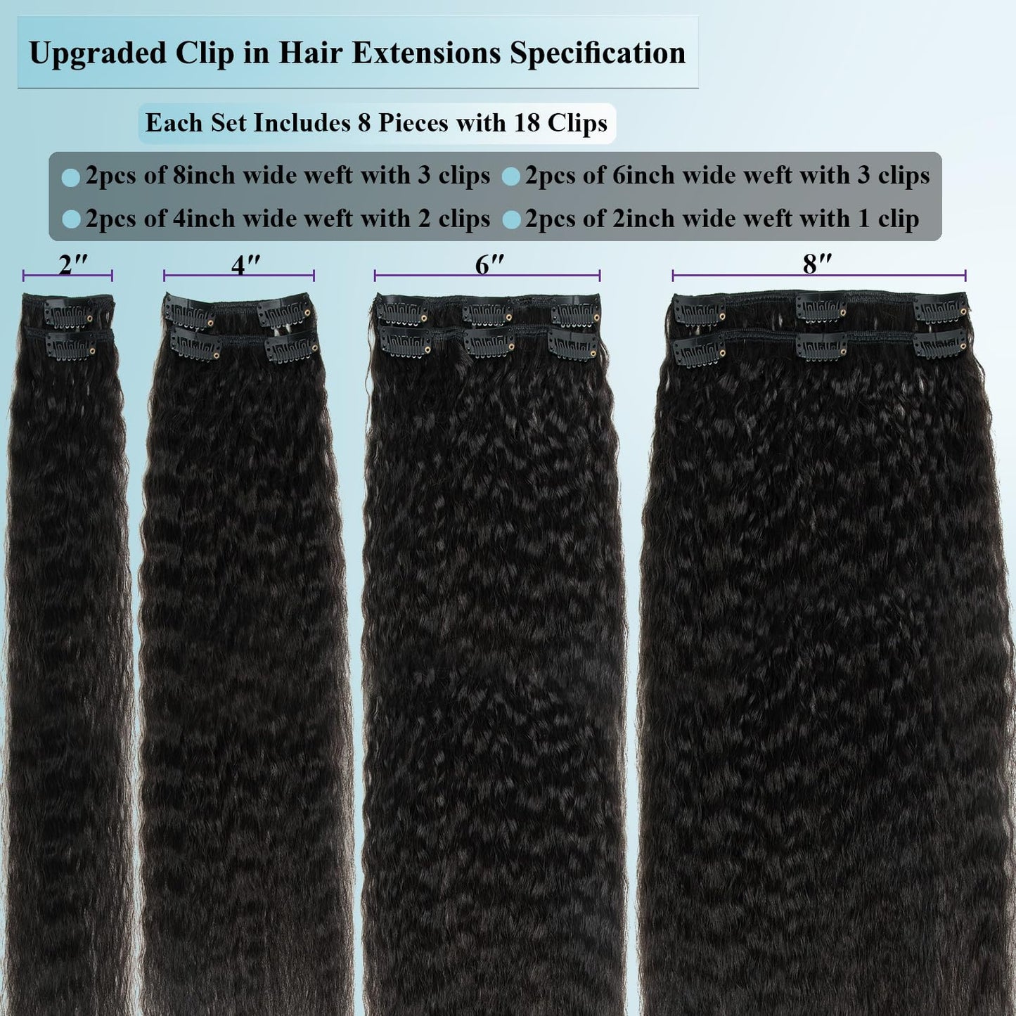 CiTake Jet Black Yaki Straight Clip in Hair Extensions Real Human Hair 20 Inch 100g/8pcs Double Weft 10A Brazilian Kinky Straigh