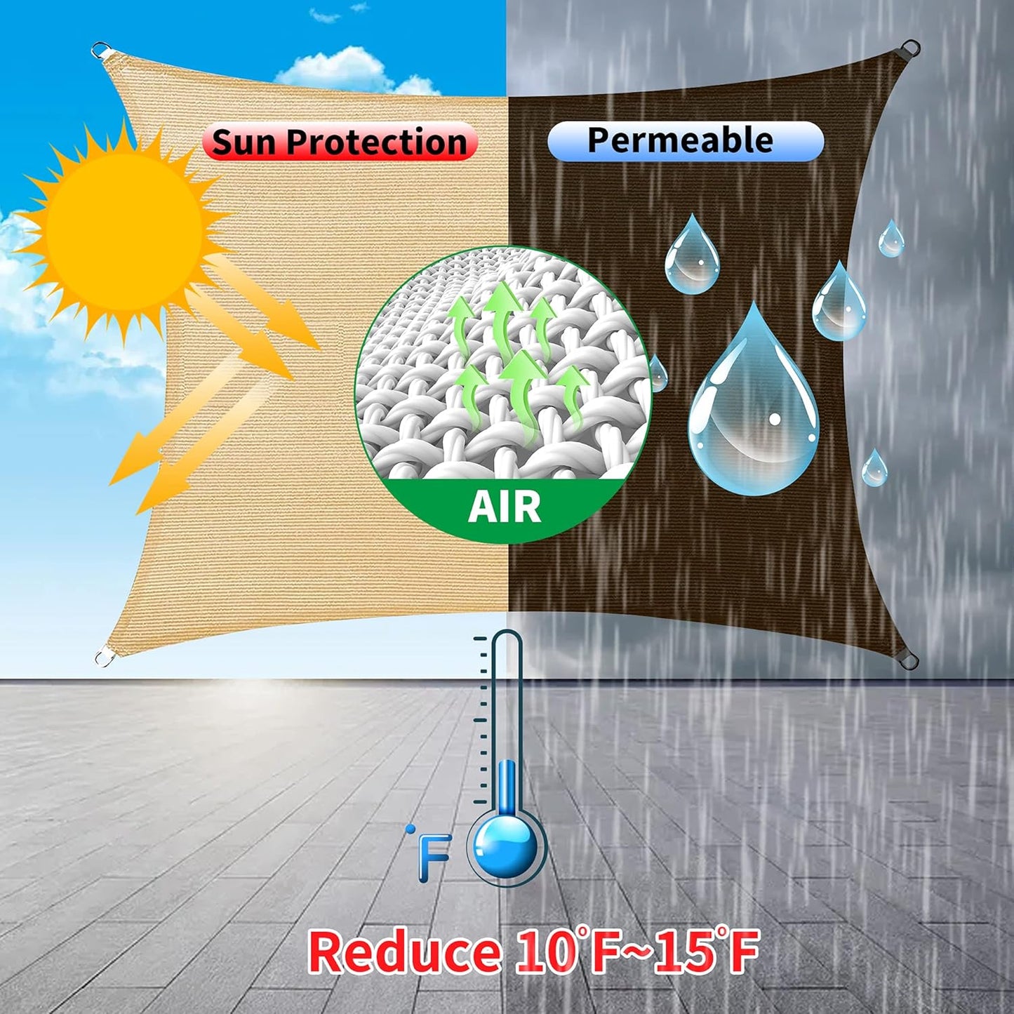 6' x 6' Beige Square Sun Shade Sail SSP1212 Canopy Durable Fabric UV Block Awning,We Make Custom Orders