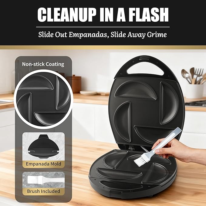 Electric Empanada Maker Machine with Press Mold,Large Dumpling Maker Press,Pierogi Maker Press Machine,Make 4 Psc of 6 Inches Large Empanadas,Jamaican Beef Patties,Calzones,Pocket Pies,Black