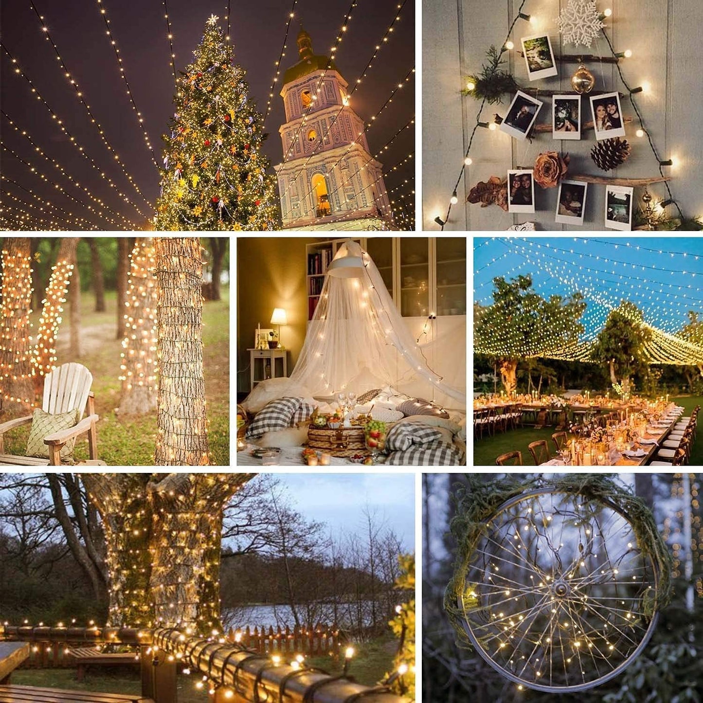 YIQU 1000 LED String Lights, 330FT Green Wire, Warm White, Waterproof, 8 Modes, Indoor/Outdoor, Model GP-SW290DC0310-IP44