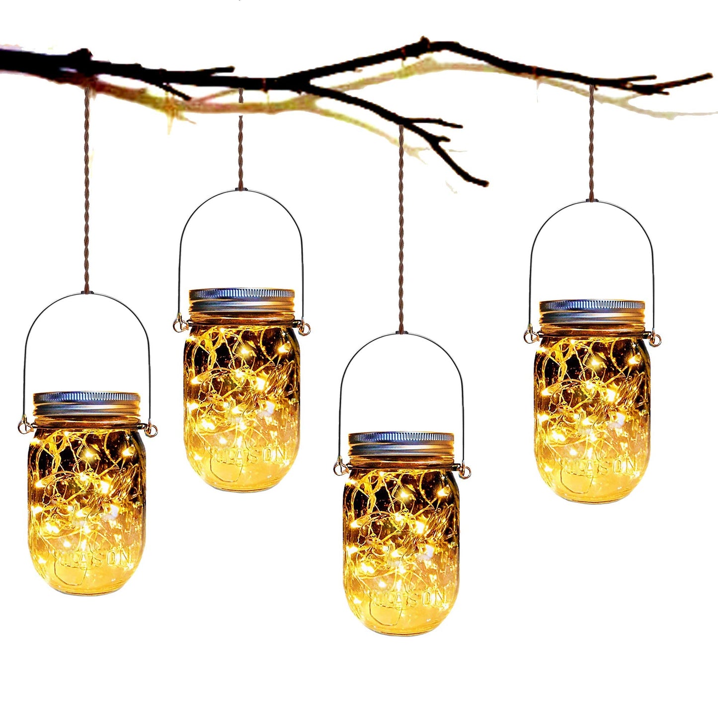 Yitee Solar Fairy Jar Lights, 4 Pack 30 LEDs, Outdoor Patio Garden Decor, Includes Mason Jars and Hangers