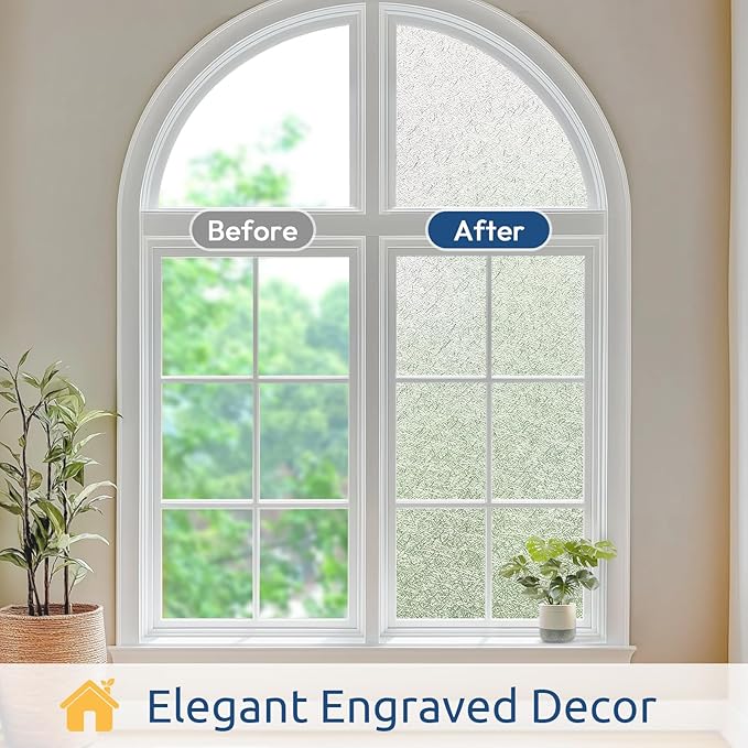 rabbitgoo Window Privacy Film Frosted Glass Film, Decorative Cling UV Sun Blocking Decals, Frosting Window Clings for Home Bathroom Door Coverings, 17.5 x 157.5 inches