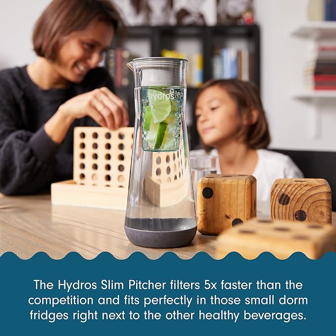 Hydros Water Filter Pitcher, 40 oz Slim Design, Patented Fast Flo Tech, Dishwasher Safe, Fills in Just 40 Seconds, BPA Free, 5 Cup Capacity, Red