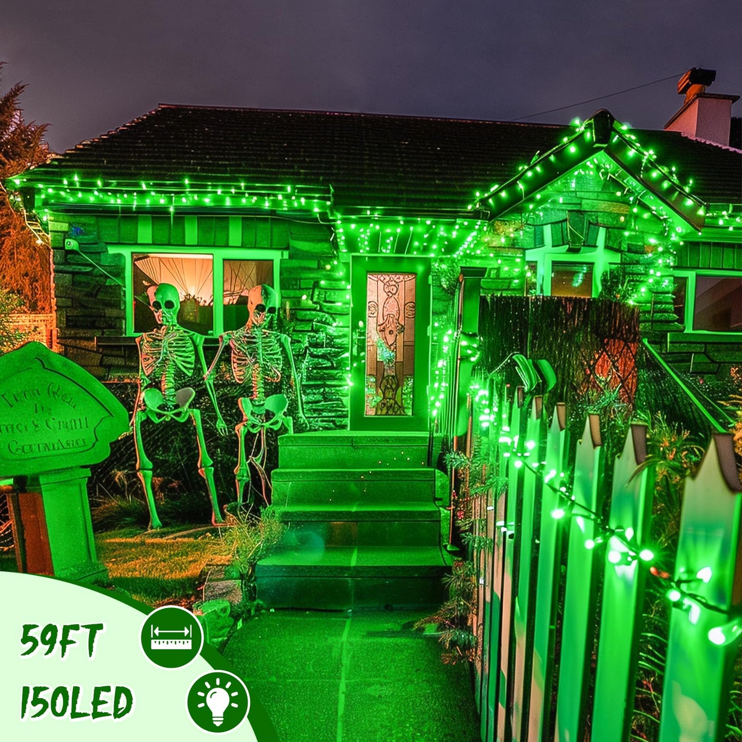 JMEXSUSS Green String Lights, 150 LED Connectable, 59ft, 8 Modes, Indoor/Outdoor Christmas/Halloween Decor