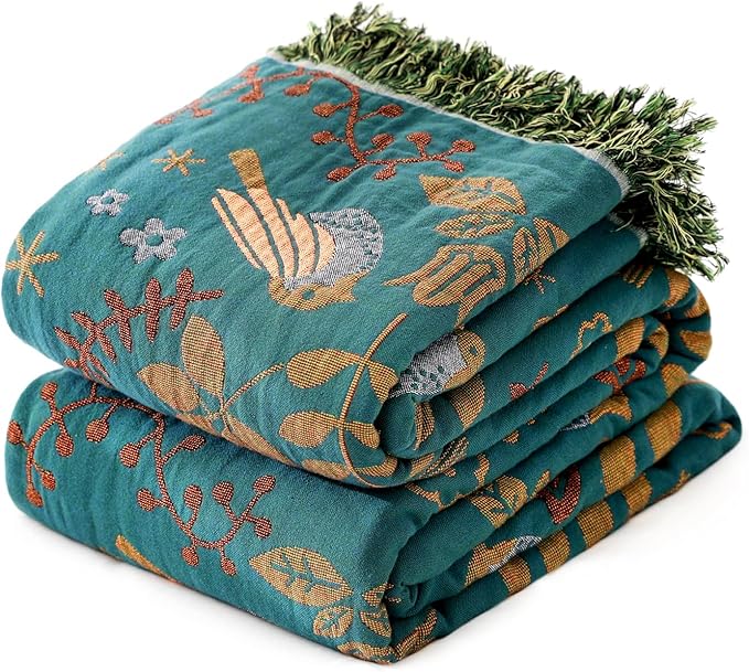 MSGKV Boho Throw Blanket Cotton Blanket for Couch and Sofa Cover for Living Room Fall Throw Cozy Gauze Blankets 50" x 60"