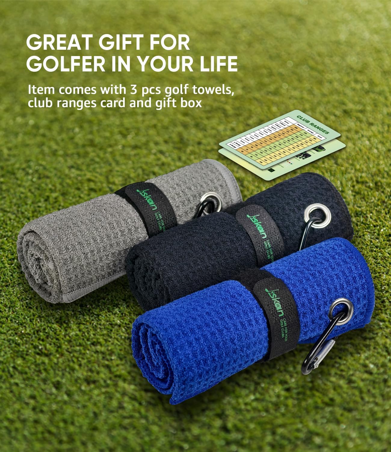 Pro Golf Towel Microfiber Golf Towel for Golf Bags (16" X 16") with Hook, Loop Fastener and Gift Box, Essentials Golf Accessories for Men, Golf Gifts for Men/Women