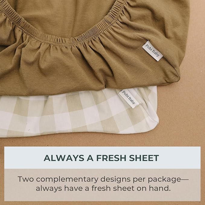 Pobibaby – 2 Pack Premium Changing Pad Covers for Boys, Ultra-Soft Breathable Cotton Diaper Changing Table Covers – Neutral Nursery Changing Pad Sheets for Baby (Gingham Khaki)