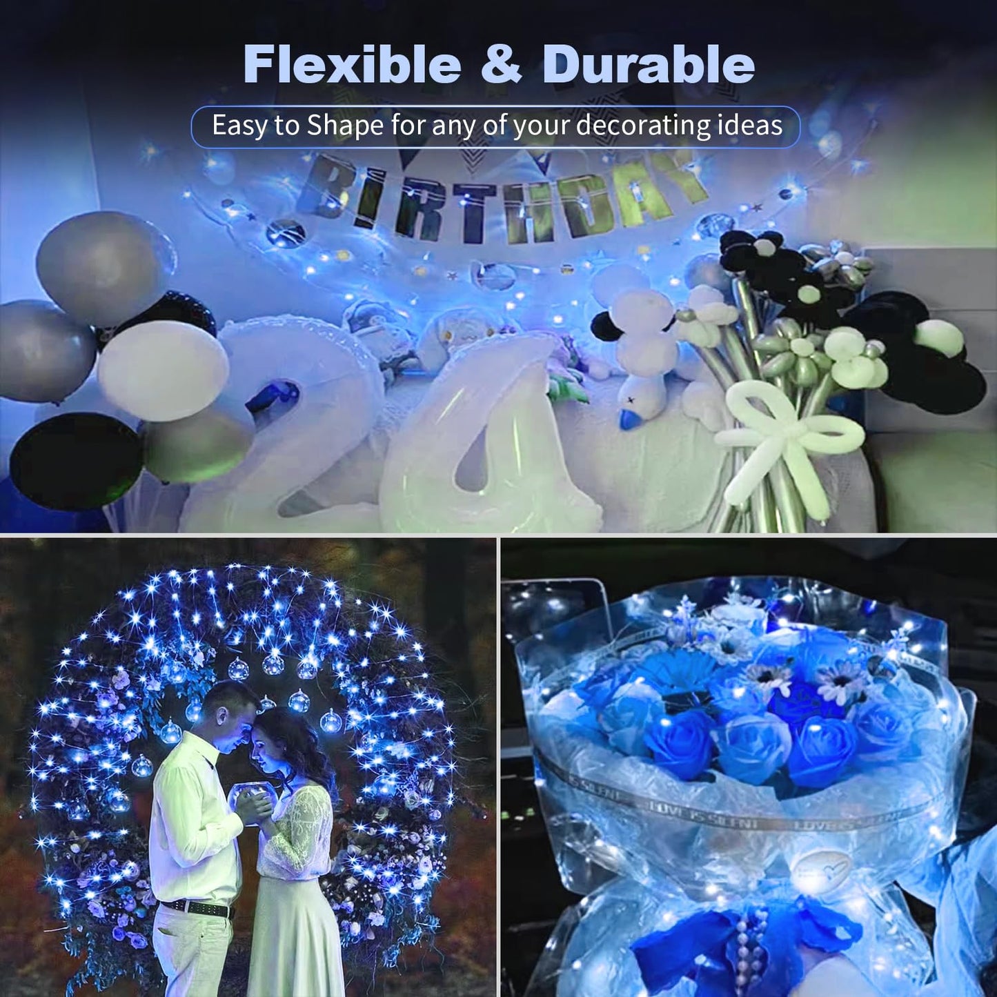 20 Pack Led Fairy Lights Battery Operated 3 Features Blinking Slowly Blinking & Just On 7Ft 20 Led Waterproof Mini Twinkle String Lights For Wedding Mason Jars Party Christmas Decorations Blue