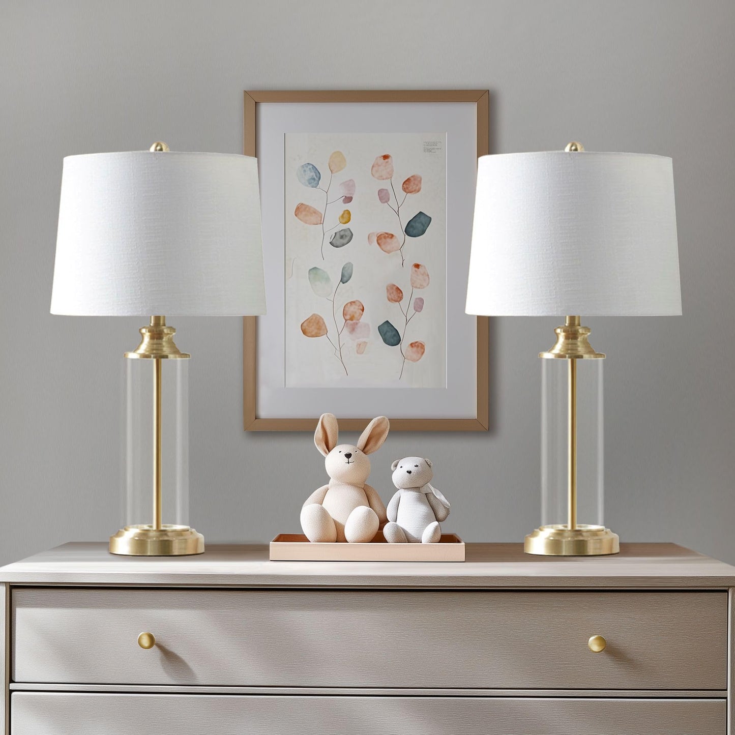 510 DESIGN Table Lamp Set of 2 - Clear Glass Body, Gold Accents, 26inH, Model 5DS153-1157