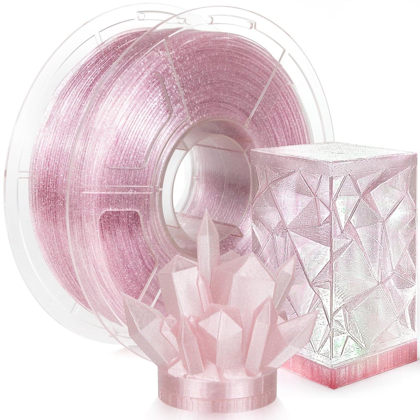 IEMAI Pink Glitter PETG Filament 1.75mm 1kg, Sparkle Galaxy Transparent 3D Printer Filament 50-600mm/s Rapid Printing, Crystal C